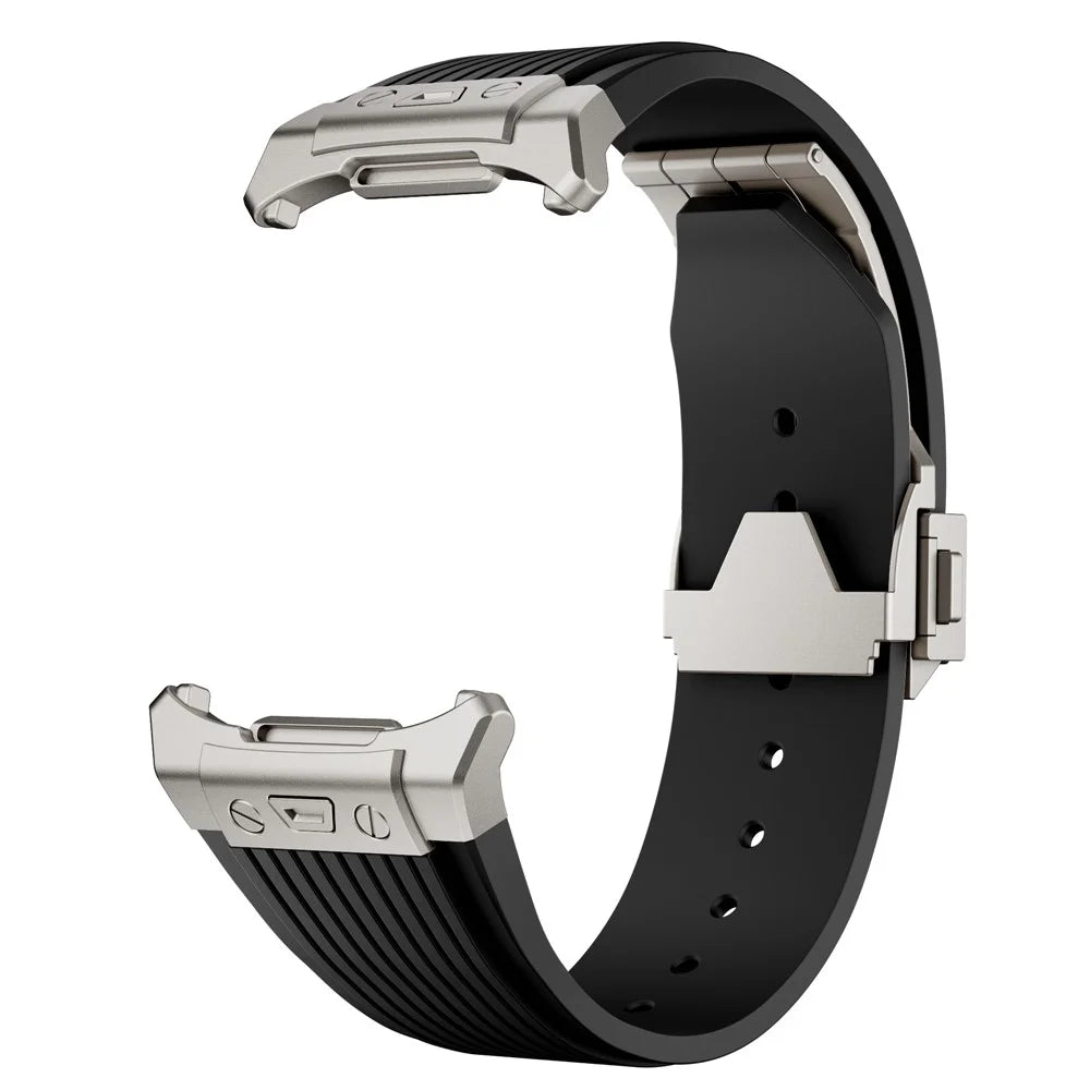 For Samsung Galaxy Watch Ultra2 47mm / Watch Ultra (2025) 47mm / Watch Ultra 47mm Silicone Band Titanium Connector Silver Buckle Watch Strap - Black - 2