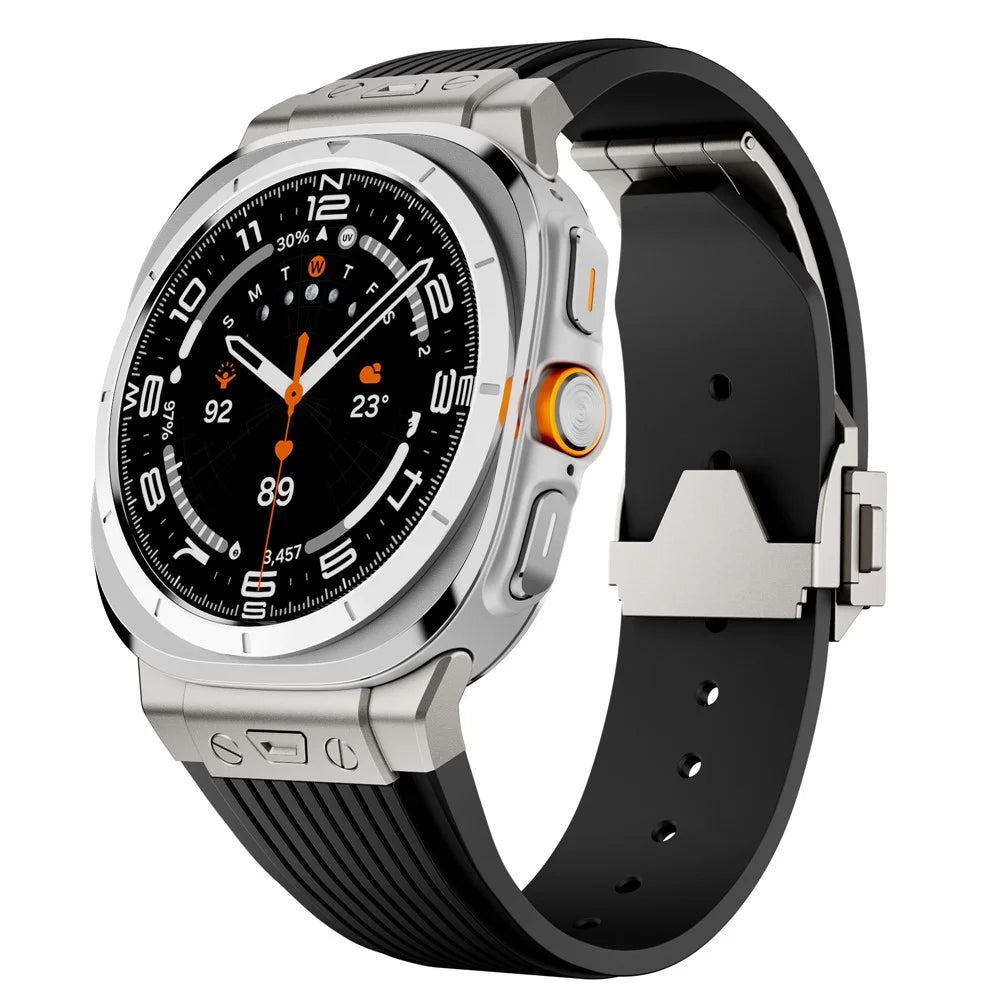 For Samsung Galaxy Watch Ultra2 47mm / Watch Ultra (2025) 47mm / Watch Ultra 47mm Silicone Band Titanium Connector Silver Buckle Watch Strap - Black - 3