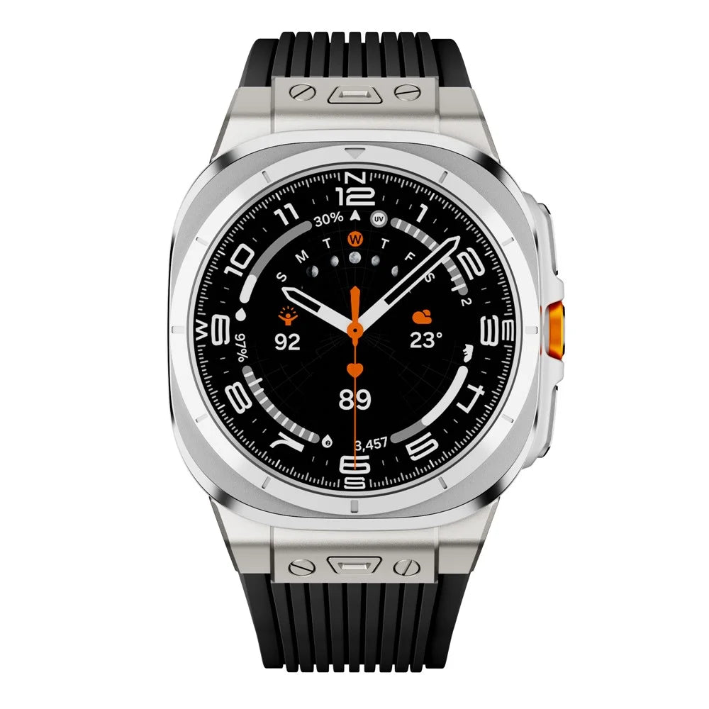 For Samsung Galaxy Watch Ultra2 47mm / Watch Ultra (2025) 47mm / Watch Ultra 47mm Silicone Band Titanium Connector Silver Buckle Watch Strap - Black - 4
