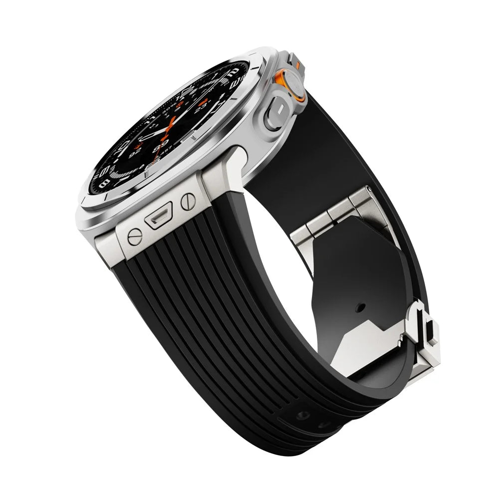 For Samsung Galaxy Watch Ultra2 47mm / Watch Ultra (2025) 47mm / Watch Ultra 47mm Silicone Band Titanium Connector Silver Buckle Watch Strap - Black - 5