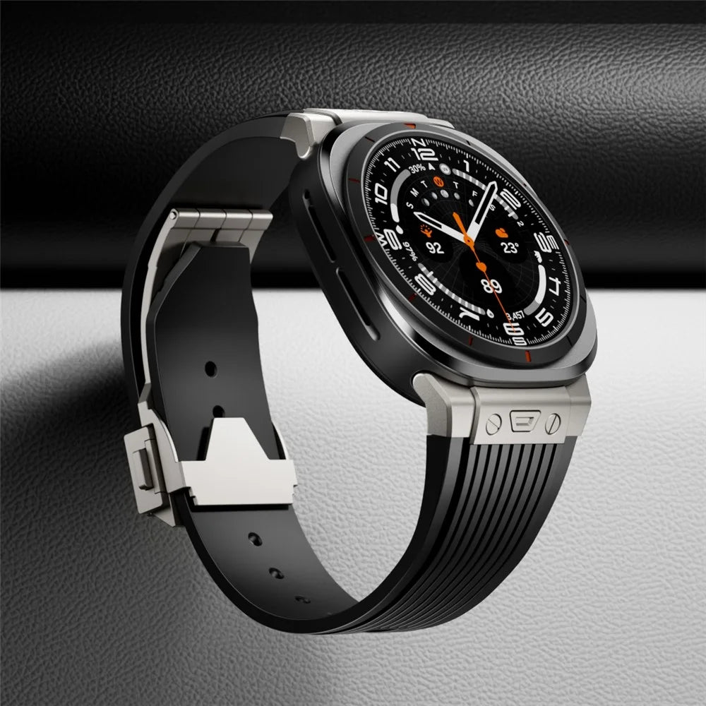 For Samsung Galaxy Watch Ultra2 47mm / Watch Ultra (2025) 47mm / Watch Ultra 47mm Silicone Band Titanium Connector Silver Buckle Watch Strap - Black - 7