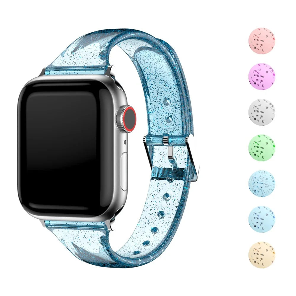 Glitter Powder TPU Watch Strap for Apple Watch Series 11 10 42mm / 9 8 7 41mm / SE3 SE2 SE 6 5 4 40mm / 3 2 1 38mm - Baby Blue - 2