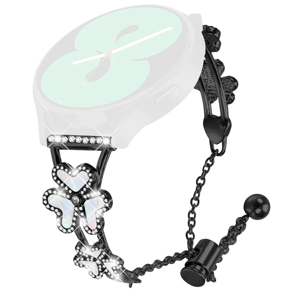 For Huami Amazfit GTS Watch Strap Replacement Metal Band Heart Clover Decor - Black - 1