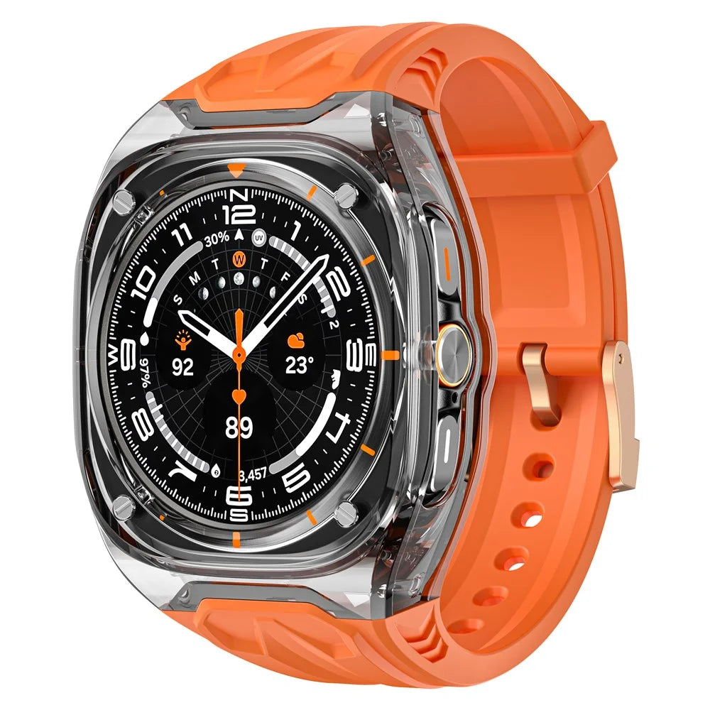 For Samsung Galaxy Watch Ultra 47mm TPU Watch Band with Transparent Watch Case - Orange+Transparent Black - 1