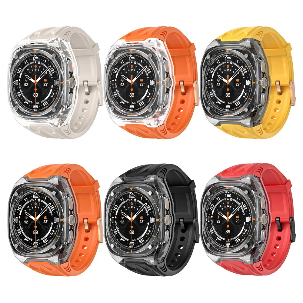 For Samsung Galaxy Watch Ultra 47mm TPU Watch Band with Transparent Watch Case - Orange+Transparent Black - 3