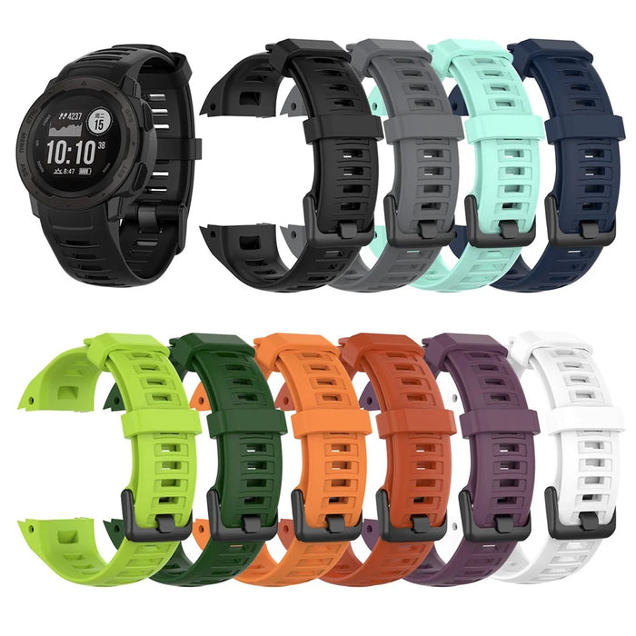 Silicone Watch Band for Garmin Instinct Tactical / Instinct Tide / Instinct 2 / Instinct Wrist Strap with Black Buckle - Black - 5