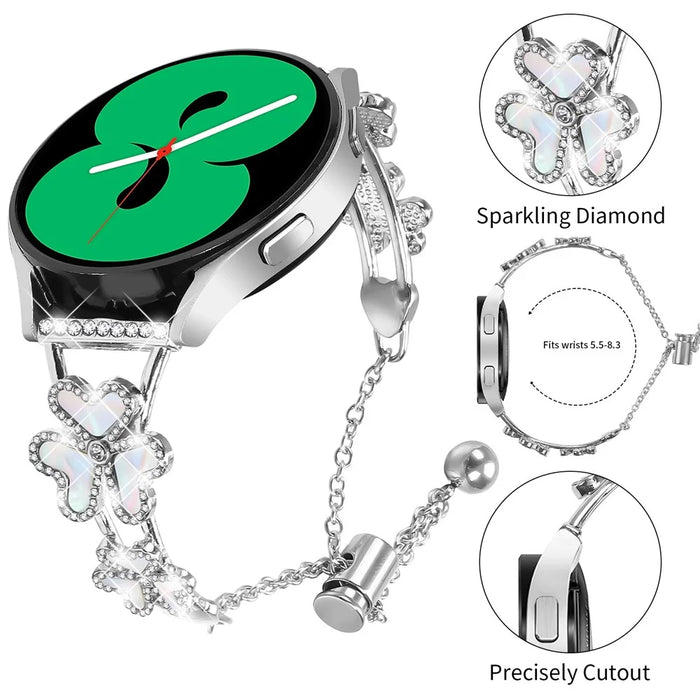 For TicWatch 2 Metal Band Heart Clover Decor Watch Strap - Silver - 4