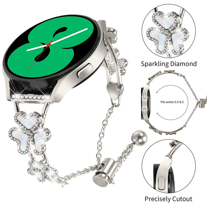 Watch Strap for TicWatch 2 Replacement Metal Band Heart Clover Decor - Starlight - 4