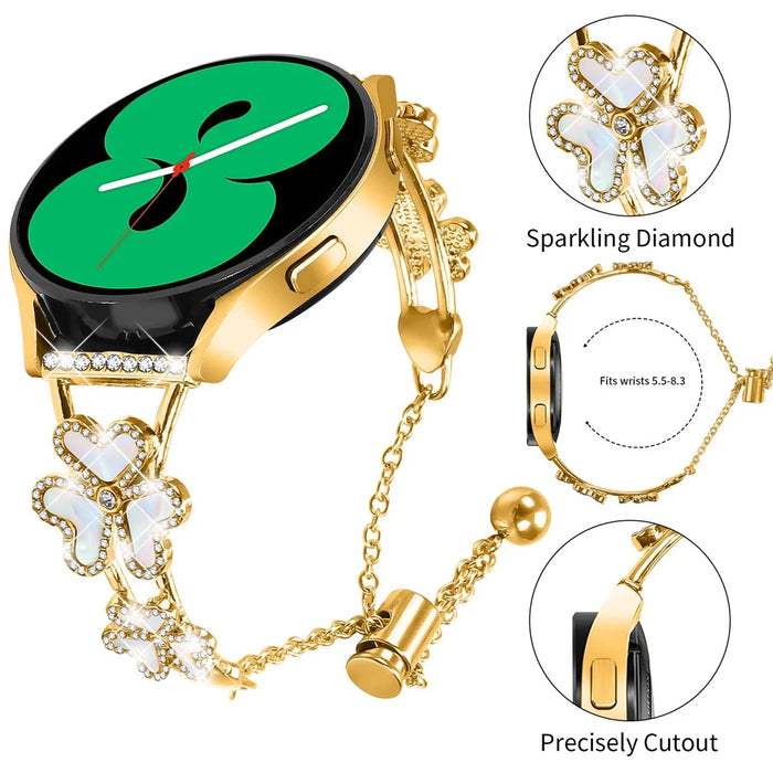 For TicWatch E / E3 Watch Strap Replacement Metal Band Heart Clover Decor - Gold - 4