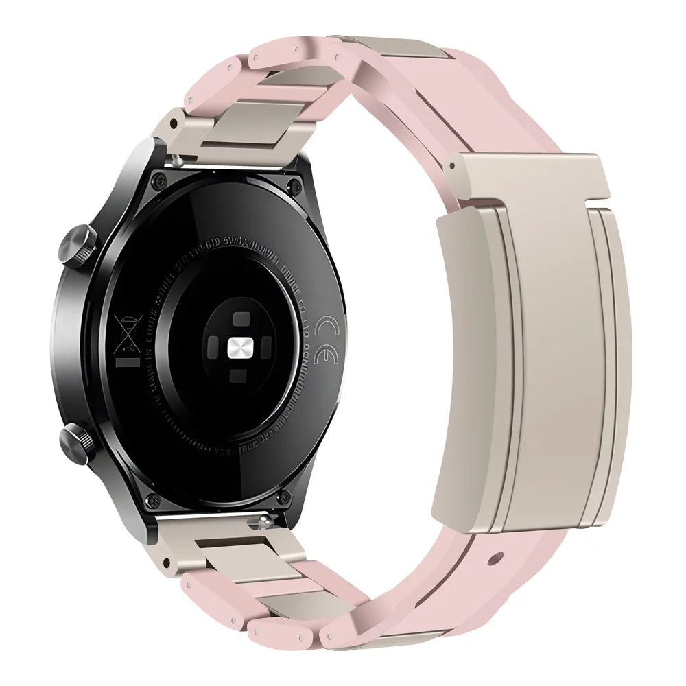 20mm Watch Band For Samsung Galaxy Watch7 44mm  /  40mm  /  Galaxy Watch FE 40mm T-Type Magnetic Clasp Stainless Steel Rubber Strip - Pink  /  Starlight - 1