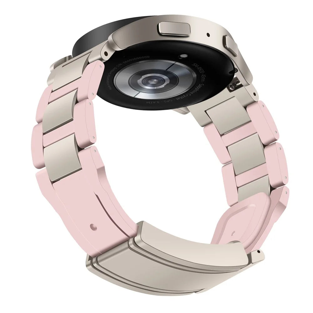 20mm Watch Band For Samsung Galaxy Watch7 44mm  /  40mm  /  Galaxy Watch FE 40mm T-Type Magnetic Clasp Stainless Steel Rubber Strip - Pink  /  Starlight - 2