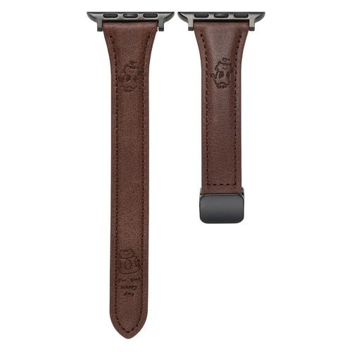 Leather Strap for Apple Watch Series 11 10 42mm / 9 8 7 41mm / SE3 SE2 SE 6 5 4 40mm / 3 2 1 38mm Watch Band Cartoon Cat Design - Dark Brown - 1
