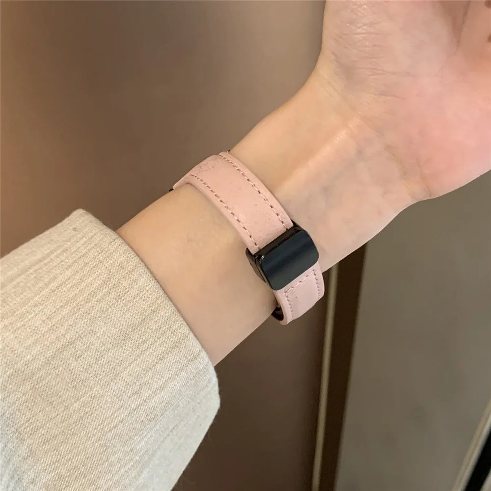 Leather Strap for Apple Watch Ultra 3 2 1 49mm / Series 11 10 46mm / 9 8 7 45mm / SE3 SE2 SE 6 5 4 44mm / 3 2 1 42mm Watch Band Cartoon Cat Design - Pink - 3