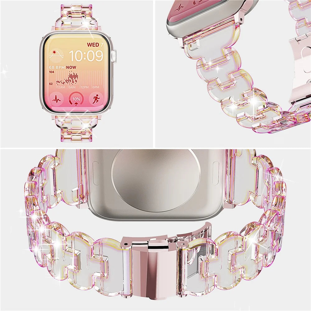Watch Band for Apple Watch Series 11 10 42mm / 9 8 7 41mm / SE3 SE2 SE 6 5 4 40mm / 3 2 1 38mm Electroplated PC Glitter Sparkle Strap - Chameleon Blue - 3