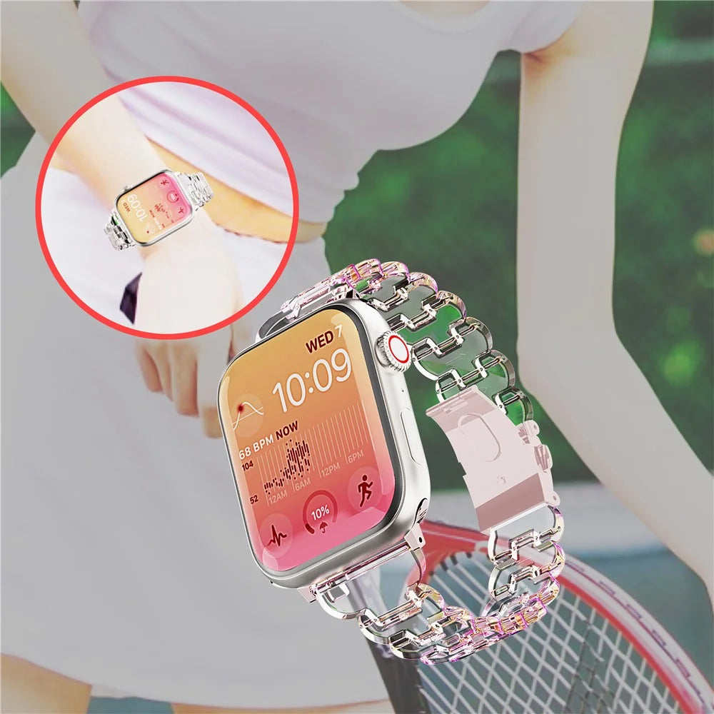 Watch Band for Apple Watch Ultra 3 2 1 49mm / Series 11 10 46mm / 9 8 7 45mm / SE3 SE2 SE 6 5 4 44mm / 3 2 1 42mm Electroplated PC Glitter Strap - Laser Transparent - 4