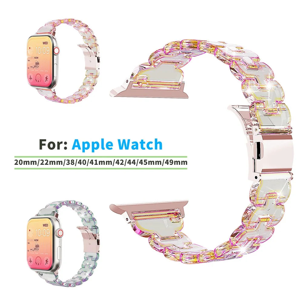 Watch Band for Apple Watch Ultra 3 2 1 49mm / Series 11 10 46mm / 9 8 7 45mm / SE3 SE2 SE 6 5 4 44mm / 3 2 1 42mm Electroplated PC Glitter Strap - Laser Transparent - 5