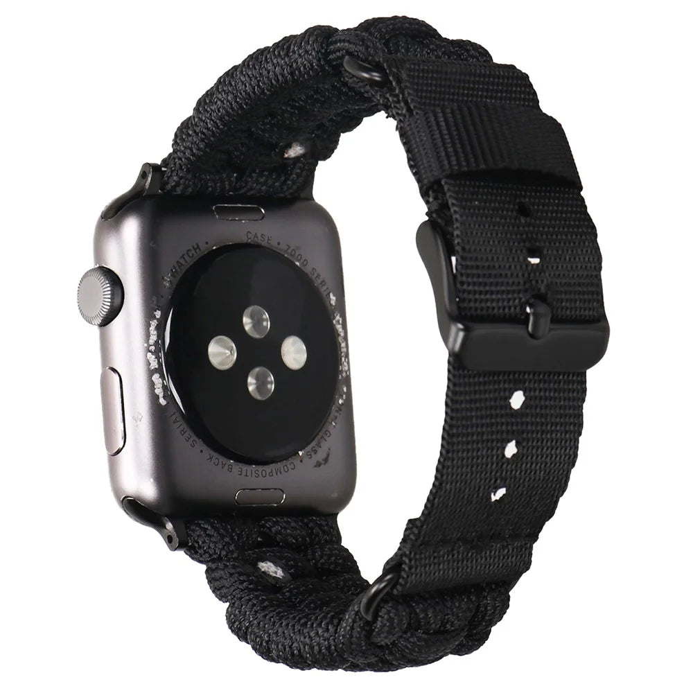 Nylon Watch Strap for Apple Watch Series 11 10 42mm / 9 8 7 41mm / SE3 SE2 SE 6 5 4 40mm / 3 2 1 38mm Single Loop Wristband - Black - 1