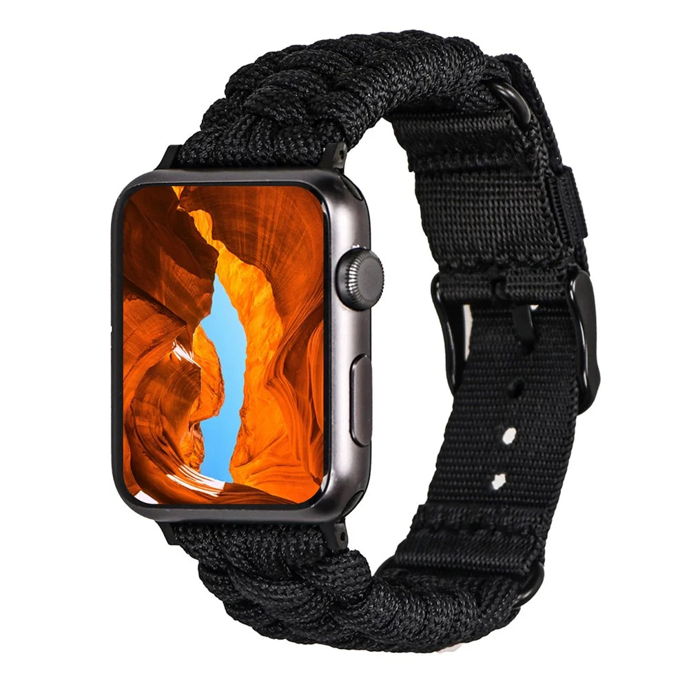 Nylon Watch Strap for Apple Watch Series 11 10 42mm / 9 8 7 41mm / SE3 SE2 SE 6 5 4 40mm / 3 2 1 38mm Single Loop Wristband - Black - 2