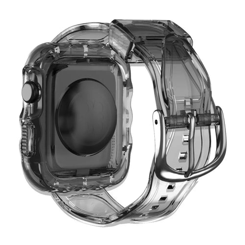 For Apple Watch Series 10 42mm Watch Case with Band Wave Pattern Integrated Watch Strap TPU Adjustable - Black - 1