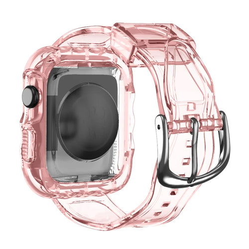 For Apple Watch Series 10 46mm Watch Case with Band Wave Pattern Integrated Watch Strap TPU Adjustable - Pink - 1