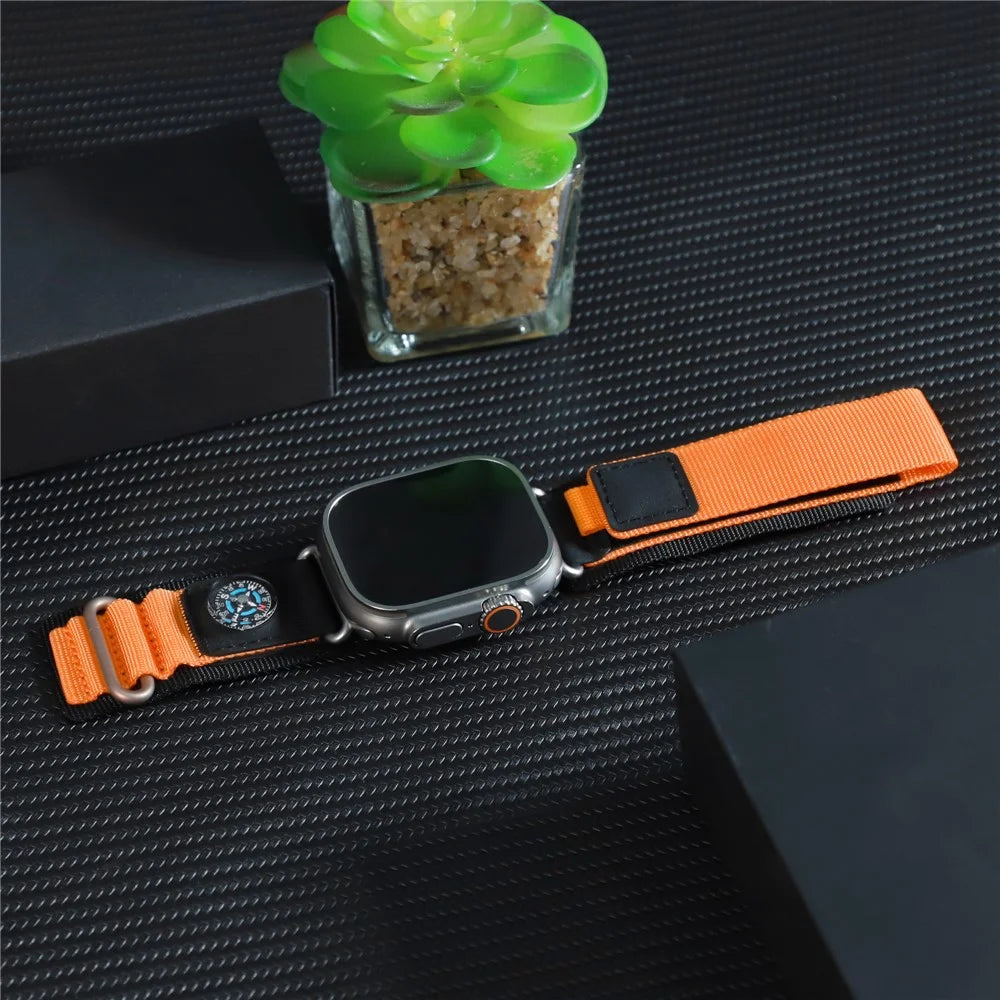 Replacement Strap for Apple Watch Ultra 3 2 1 49mm / Series 11 10 46mm / 9 8 7 45mm / SE3 SE2 SE 6 5 4 44mm / 3 2 1 42mm Watch Band with Compass - Orange - 7