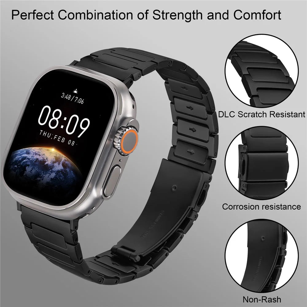 Metal Watch Band for Apple Watch Series 10 9 8 7 SE 6 5 4 3 2 1 42mm 41mm 40mm 38mm Adjustable Watch Strap - Black - 3