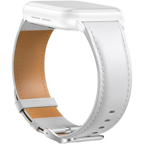 Leather Band For Apple Watch Ultra 3 2 1 49mm / Series 11 10 46mm / 9 8 7 45mm / SE3 SE2 SE 6 5 4 44mm / 3 2 1 42mm Pointed Tail Strap Silver Buckle - White - 1