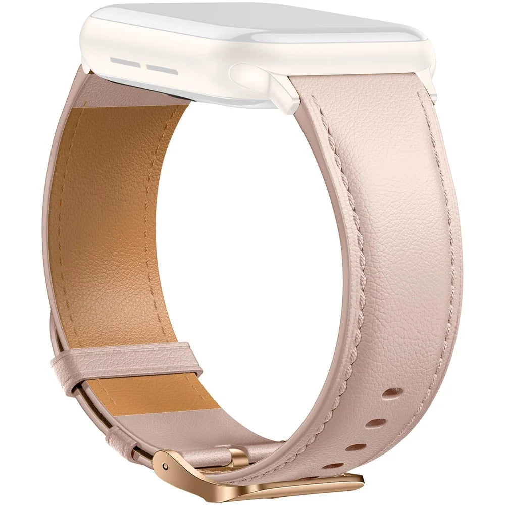 Leather Band For Apple Watch Series 11 10 42mm / 9 8 7 41mm / SE3 SE2 SE 6 5 4 40mm / 3 2 1 38mm Pointed Tail Strap Electroplated Buckle - Pink  /  Rose Gold - 1