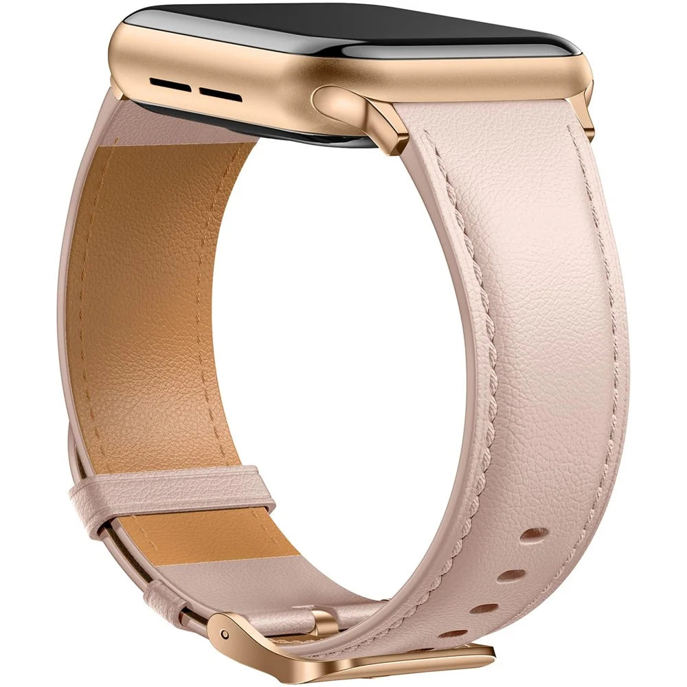 Leather Band For Apple Watch Series 11 10 42mm / 9 8 7 41mm / SE3 SE2 SE 6 5 4 40mm / 3 2 1 38mm Pointed Tail Strap Electroplated Buckle - Pink  /  Rose Gold - 2