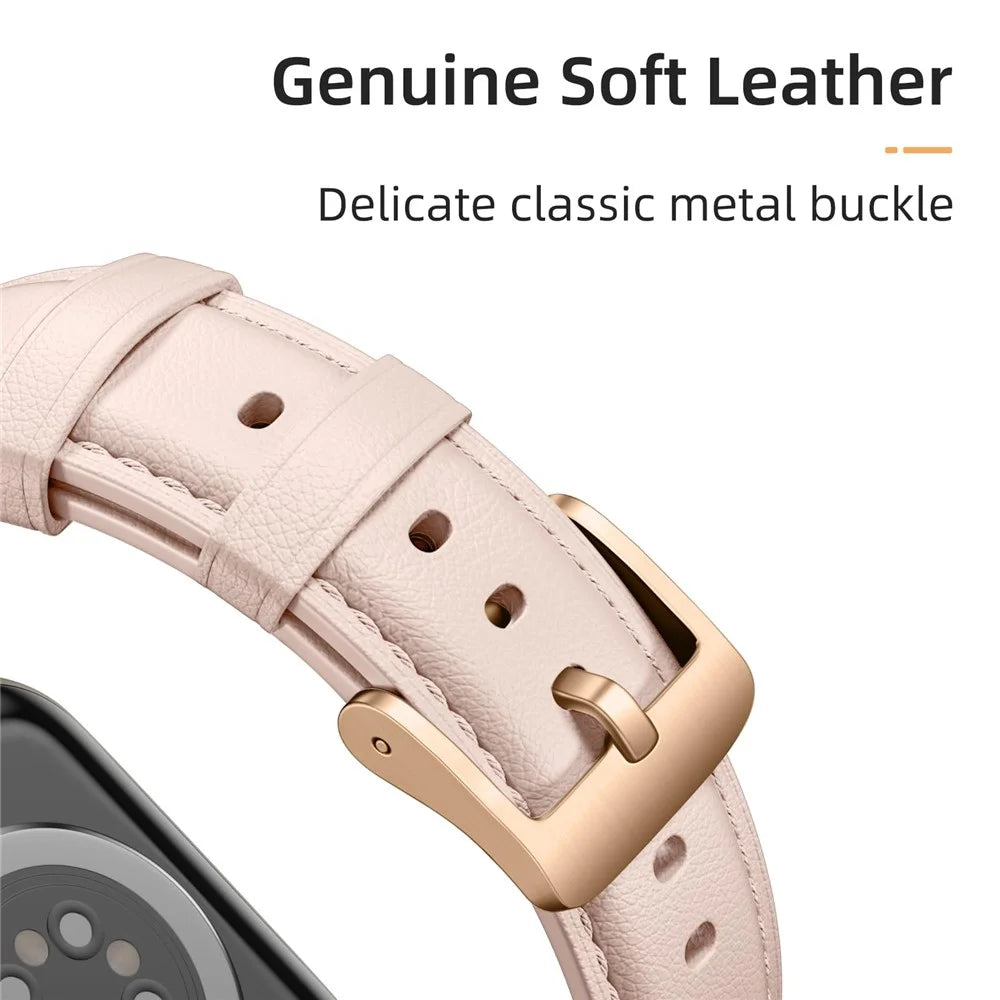 Leather Band For Apple Watch Series 11 10 42mm / 9 8 7 41mm / SE3 SE2 SE 6 5 4 40mm / 3 2 1 38mm Pointed Tail Strap Electroplated Buckle - Pink  /  Rose Gold - 3