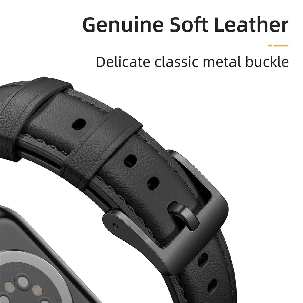 Leather Band For Apple Watch Ultra 3 2 1 49mm / Series 11 10 46mm / 9 8 7 45mm / SE3 SE2 SE 6 5 4 44mm / 3 2 1 42mm Pointed Tail Strap Electroplated Buckle - Black  /  Black - 3