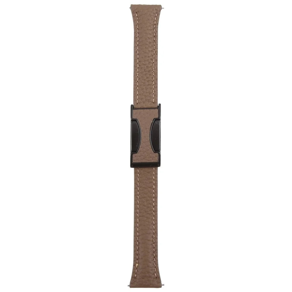 18mm Genuine Cow Leather Strap for Garmin Venu 3S  /  Forerunner 265S  /  Forerunner 255S Litchi Texture Magnetic Buckle Watch Band - Tan - 2