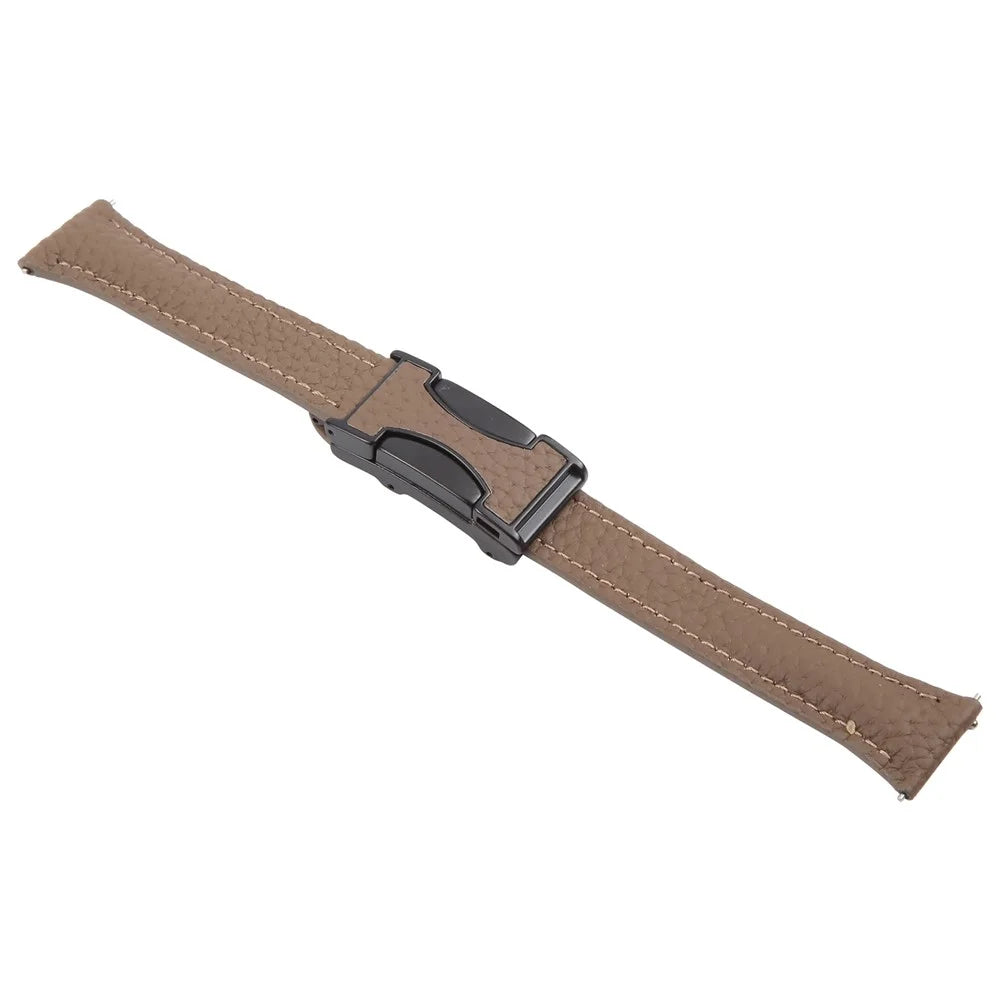18mm Genuine Cow Leather Strap for Garmin Venu 3S  /  Forerunner 265S  /  Forerunner 255S Litchi Texture Magnetic Buckle Watch Band - Tan - 3