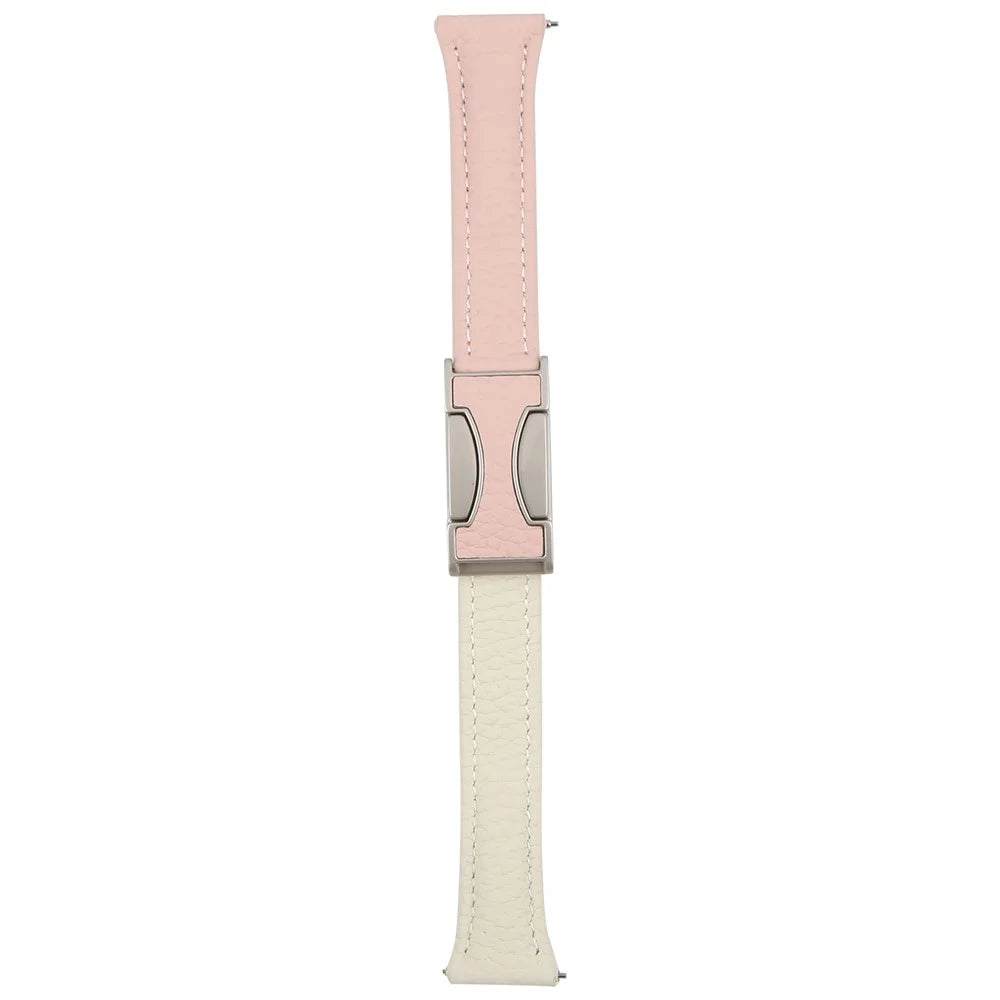 20mm Genuine Cow Leather Strap for Samsung Galaxy Watch7 44mm / 40mm / Huawei Watch GT 3 42mm Litchi Texture Magnetic Watch Band - Pink+Beige - 2