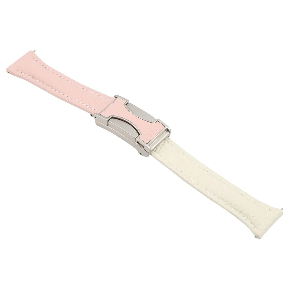 22mm Genuine Cow Leather Strap for Huawei Watch GT 5 Pro 46mm / GT 5 46mm / GT 4 46mm Litchi Texture Magnetic Buckle Watch Band - Pink+Beige - 3