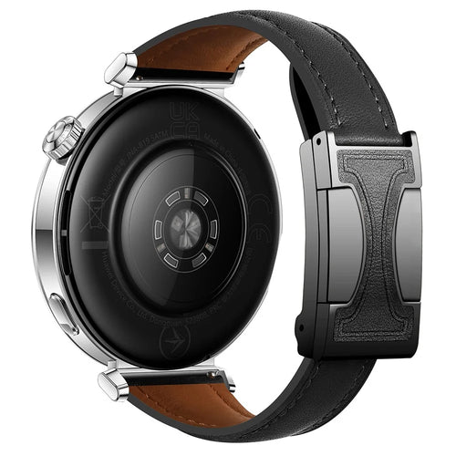 18mm Genuine Cow Leather Strap for Garmin Venu 3S / Forerunner 265S / Forerunner 255S Flat Texture Magnetic Buckle Watch Band - Black - 1
