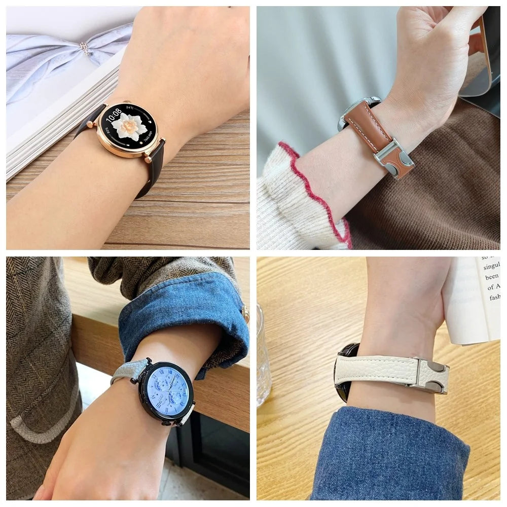 18mm Genuine Cow Leather Strap for Garmin Venu 3S / Forerunner 265S / Forerunner 255S Flat Texture Magnetic Buckle Watch Band - Black - 5