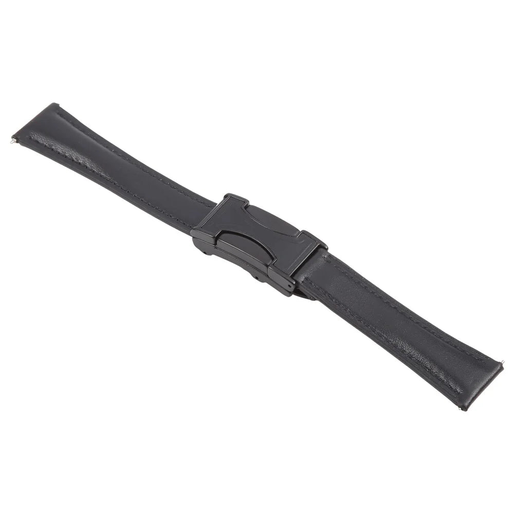 22mm Genuine Cow Leather Strap for Huawei Watch GT 5 Pro 46mm / GT 5 46mm / GT 4 46mm Flat Texture Magnetic Buckle Watch Band - Black - 3