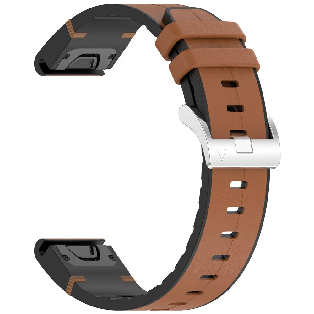 26mm Watch Band For Garmin Enduro 3 / Fenix 8 51mm / Instinct 2X Leather Coated Silicone Adjustable Length Strap - Brown - 2