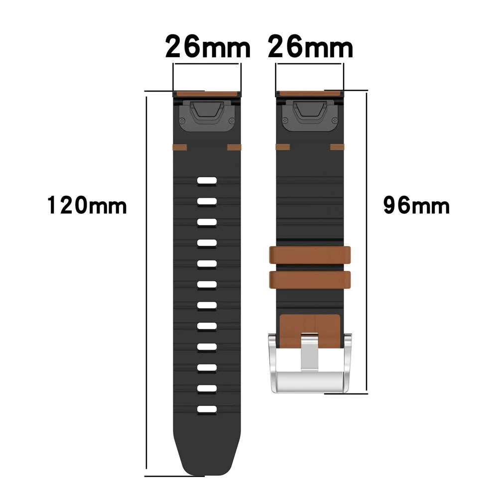 26mm Watch Band For Garmin Enduro 3 / Fenix 8 51mm / Instinct 2X Leather Coated Silicone Adjustable Length Strap - Brown - 7