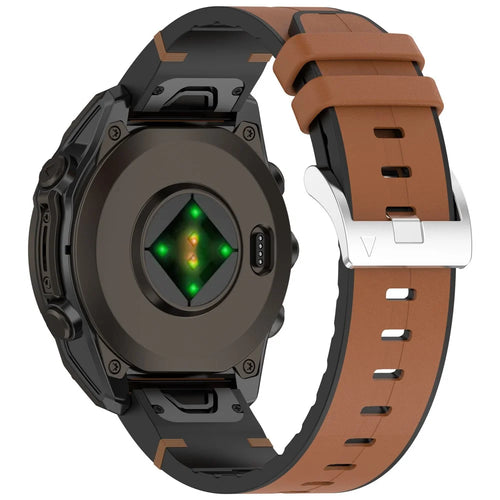 20mm Watch Band For Garmin Fenix 8 43mm / Descent MK3i / Fenix 7S Leather Coated Silicone Adjustable Length Strap - Brown - 1