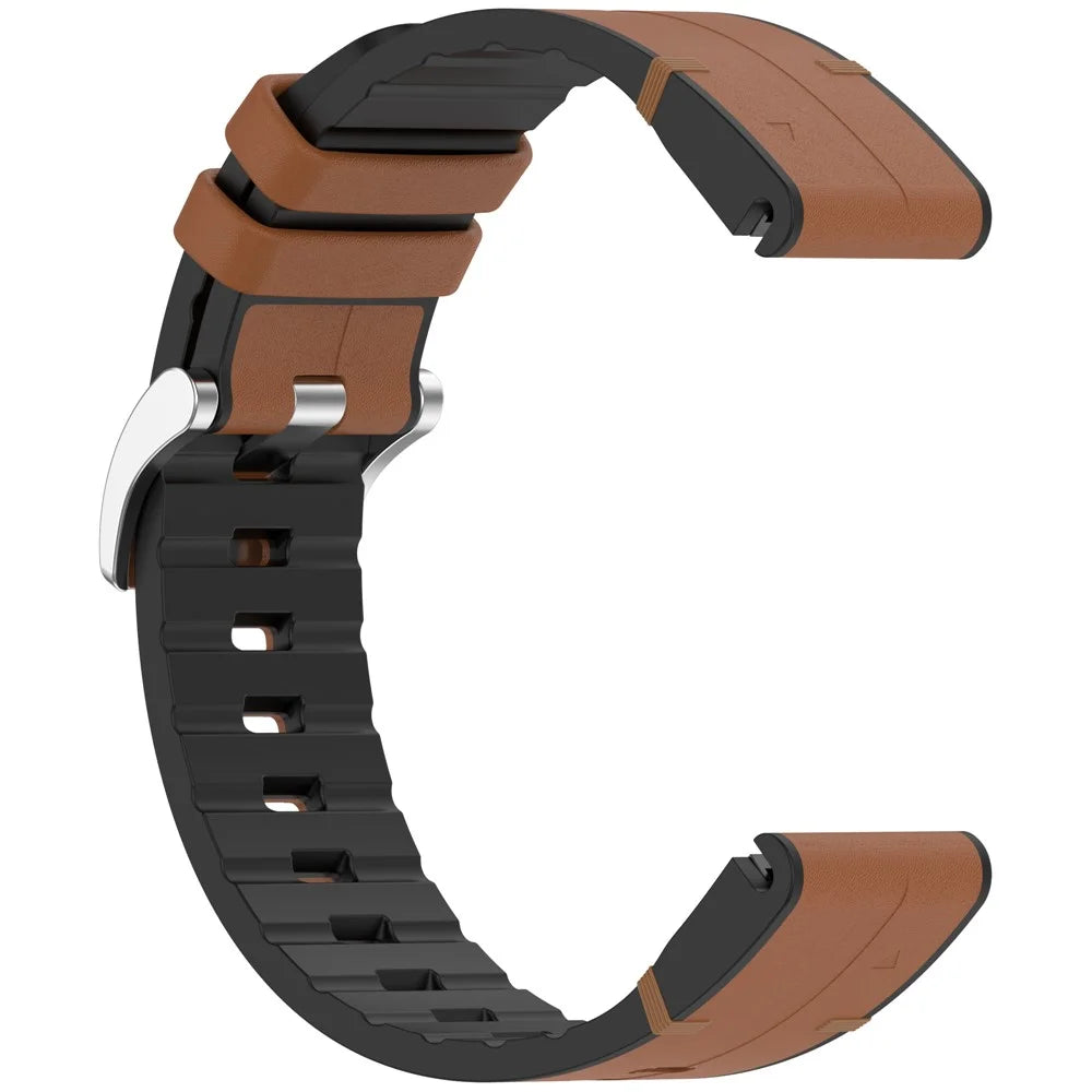 20mm Watch Band For Garmin Fenix 8 43mm / Descent MK3i / Fenix 7S Leather Coated Silicone Adjustable Length Strap - Brown - 3
