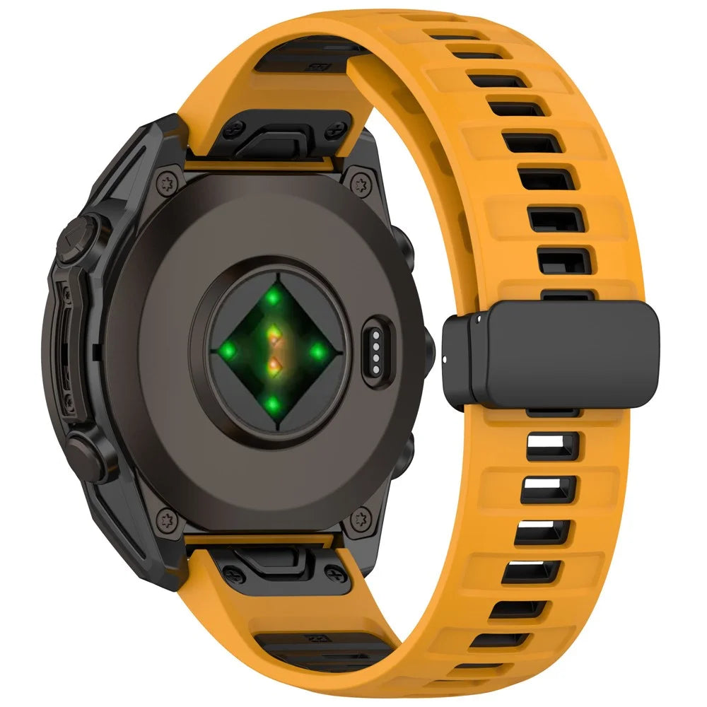 22mm Watch Band For Garmin Fenix 8 47mm / Fenix E 47mm / Quatix 7 Pro Breathable Silicone Strap with Magnetic Folding Clasp - Orange+Black - 1