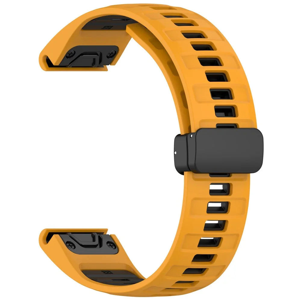 22mm Watch Band For Garmin Fenix 8 47mm / Fenix E 47mm / Quatix 7 Pro Breathable Silicone Strap with Magnetic Folding Clasp - Orange+Black - 2