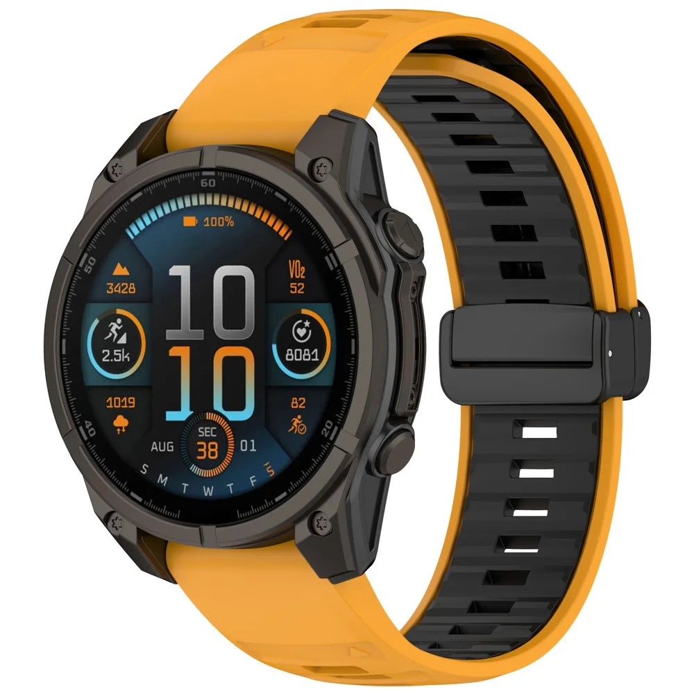 22mm Watch Band For Garmin Fenix 8 47mm / Fenix E 47mm / Quatix 7 Pro Breathable Silicone Strap with Magnetic Folding Clasp - Orange+Black - 4