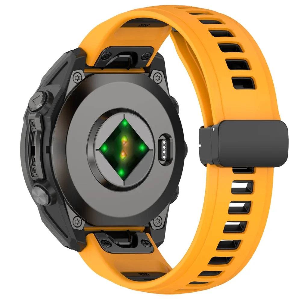 20mm Watch Band For Garmin Fenix 8 43mm / Descent MK3i / Fenix 7S Breathable Silicone Strap with Magnetic Folding Clasp - Orange+Black - 1