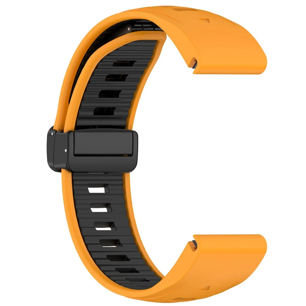 20mm Watch Band For Garmin Fenix 8 43mm / Descent MK3i / Fenix 7S Breathable Silicone Strap with Magnetic Folding Clasp - Orange+Black - 2