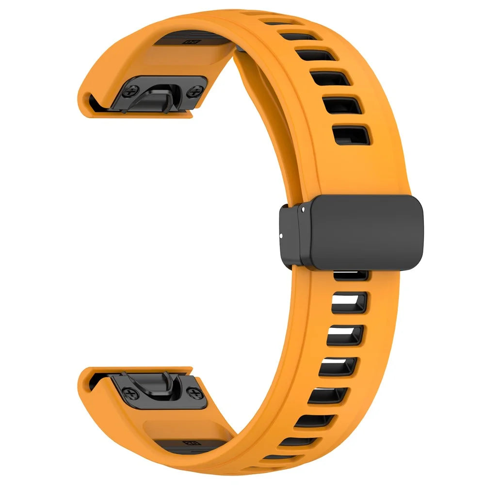 20mm Watch Band For Garmin Fenix 8 43mm / Descent MK3i / Fenix 7S Breathable Silicone Strap with Magnetic Folding Clasp - Orange+Black - 3