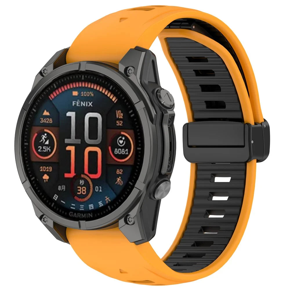 20mm Watch Band For Garmin Fenix 8 43mm / Descent MK3i / Fenix 7S Breathable Silicone Strap with Magnetic Folding Clasp - Orange+Black - 4