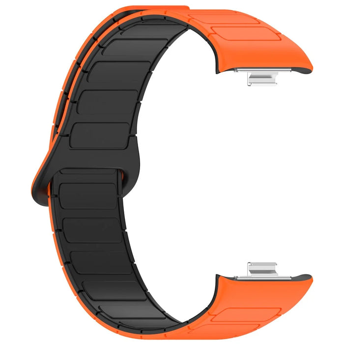For Xiaomi Redmi Watch 5 Replacement Silicone Watch Band Reverse Buckle Magnetic Wrist Strap - Orange+Black - 3